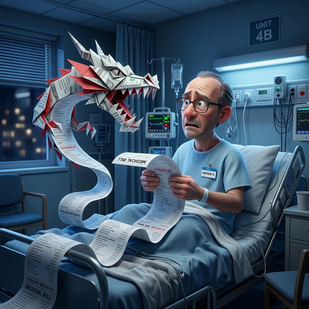 Medical bill transforming into a dragon