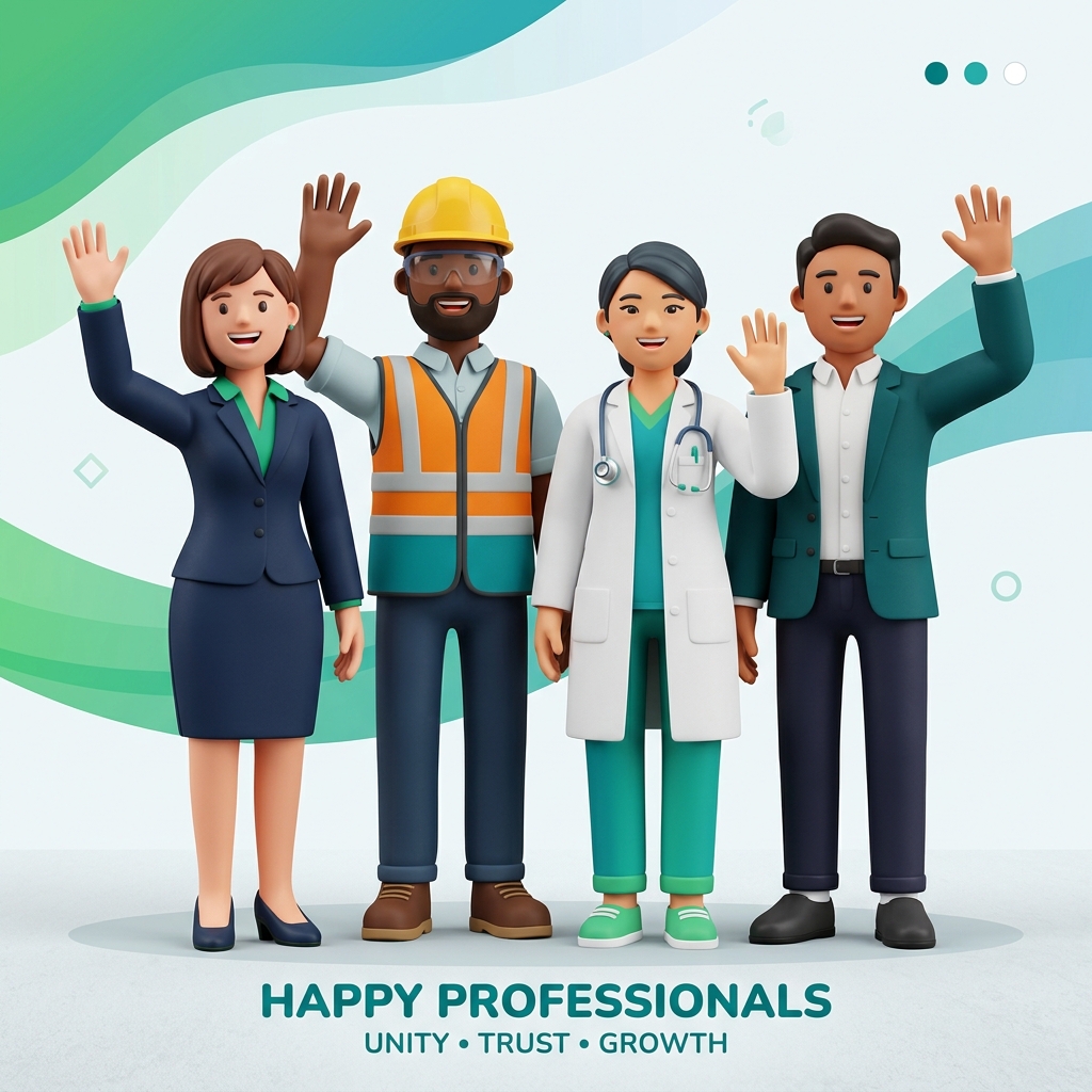 Happy Professionals Team Waving
