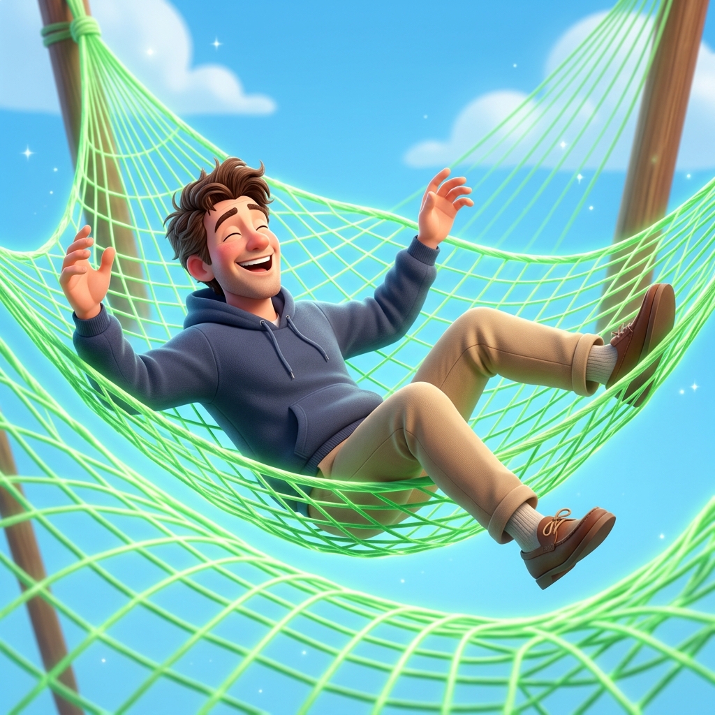 Man falling into a safety net